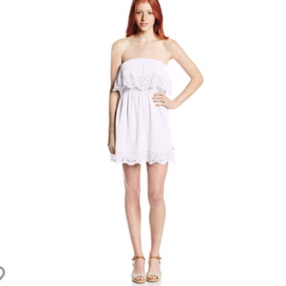 O’Neill • white crochet ruffle strapless dress